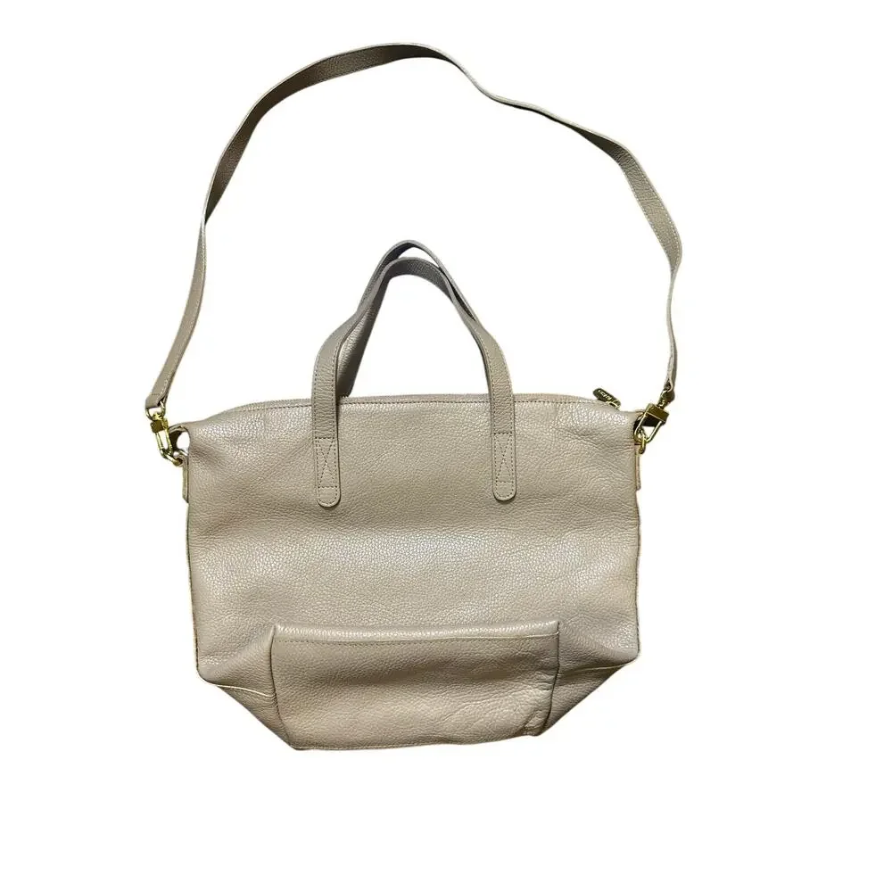 Cuyana Carryall Tote Bag Pebbled Leather Neutral Taupe